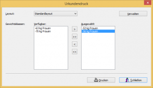 Auswahl von Gewichtsklassen und Layout für den Urkundendruck